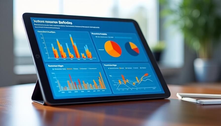 High-contrast business intelligence dashboard showing data trends and KPIs